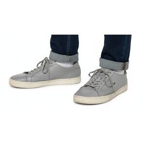 LACOSTE Shoes Challenge Mens 10 Grey Logo Leather Low Top Round Toe Sneakers